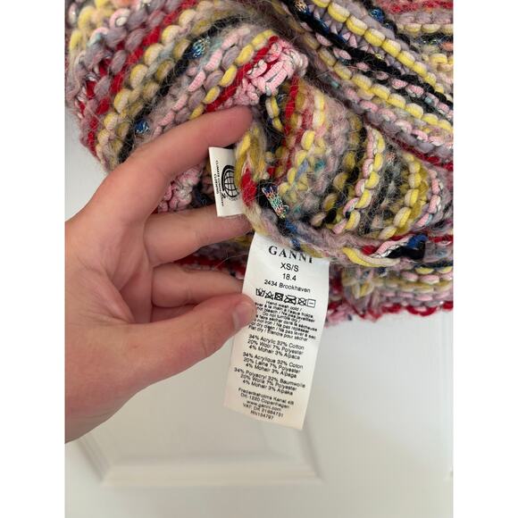 Ganni Brookhaven striped multicolor short sleeve box cut sweater XS/S - Picture 3 of 6